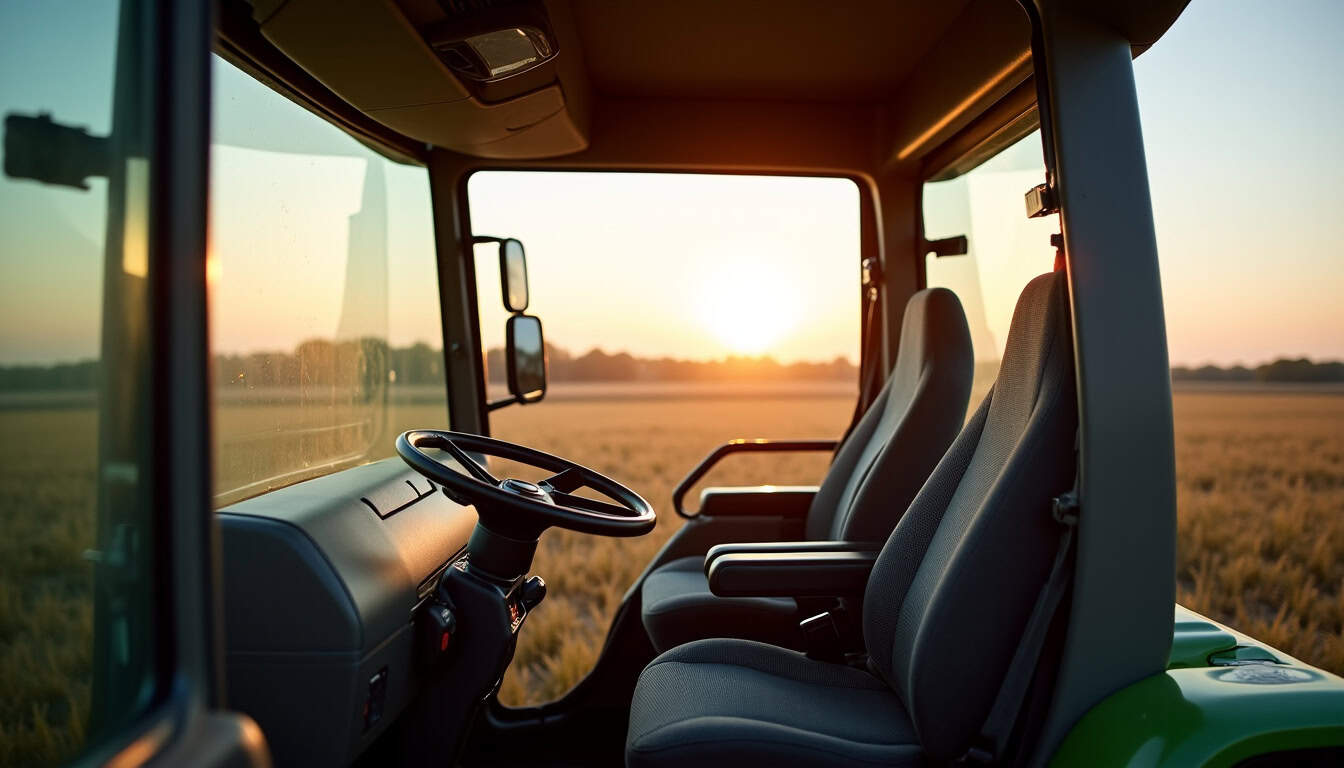 Intérieur de la cabine de la Claas Lexion 740, montrant l
