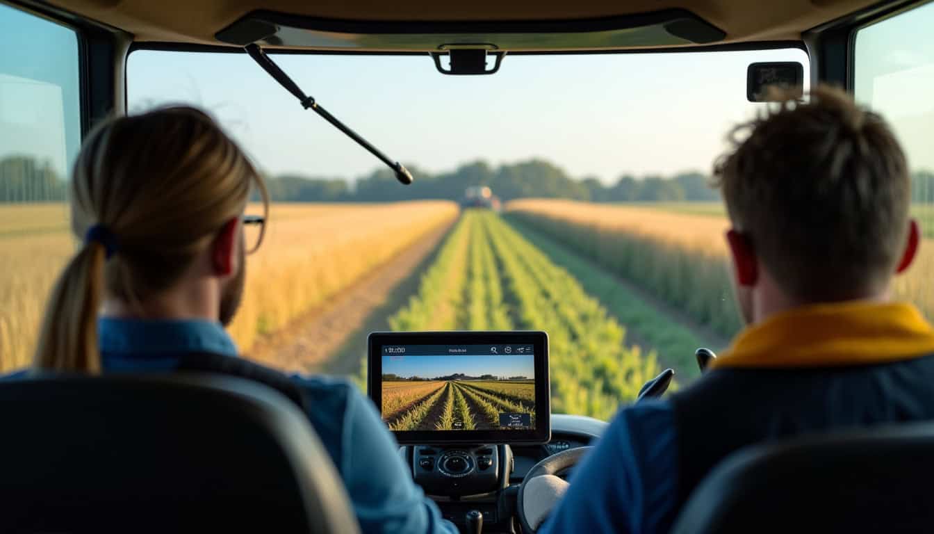 Intérieur de la cabine de la moissonneuse-batteuse New Holland CX 6090 avec écran IntelliView