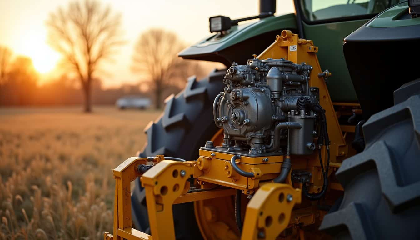 Moteur Caterpillar C13 installé dans une Claas Lexion 740, montrant ses composants principaux et son emplacement dans la machine