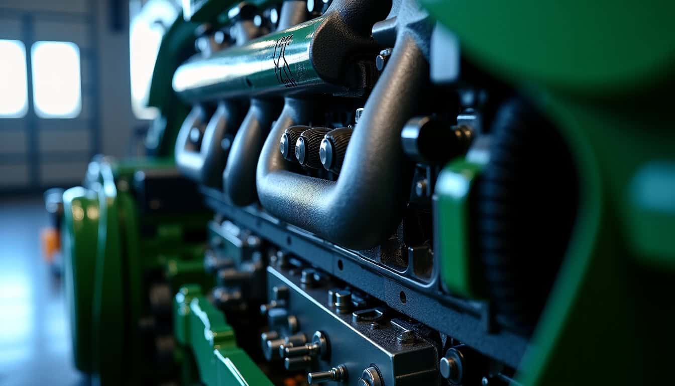 Vue détaillée du moteur John Deere S680 avec double turbocompresseur