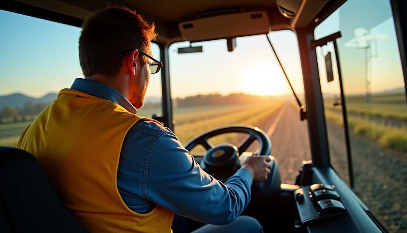 Vue intérieure de la cabine de la New Holland CSX 7080, montrant le poste de conduite, les commandes et la climatisation