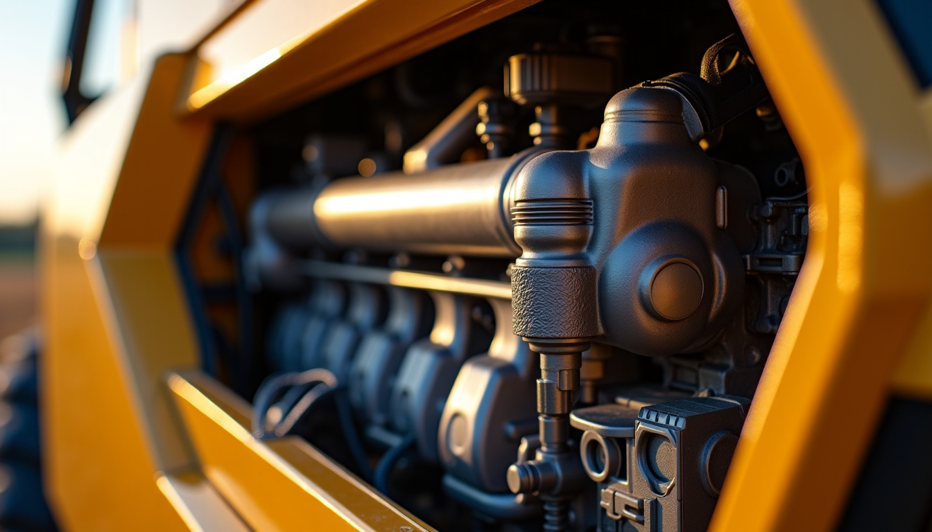 Moteur Caterpillar C13 installé dans une Claas Lexion 740, montrant ses composants principaux et son emplacement dans la machine