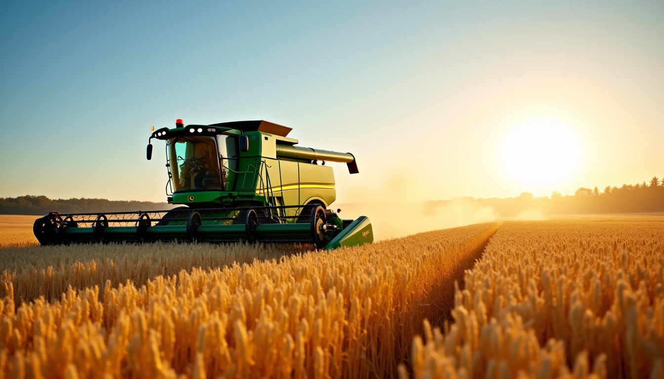 Moissonneuse-batteuse John Deere T670 en action dans un champ de blé, en train de récolter en 2026