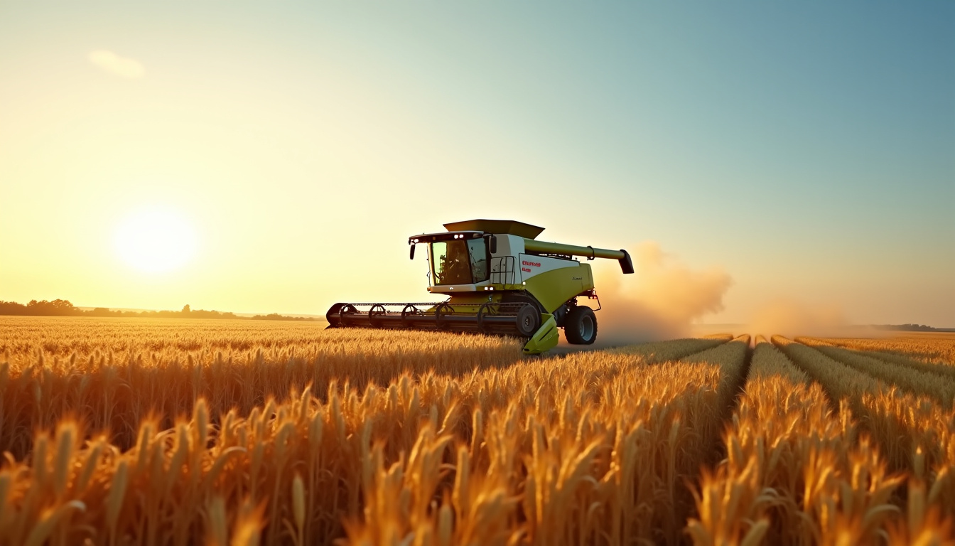 Moissonneuse-batteuse Claas Lexion 540 en action dans un champ de blé, en train de récolter les céréales