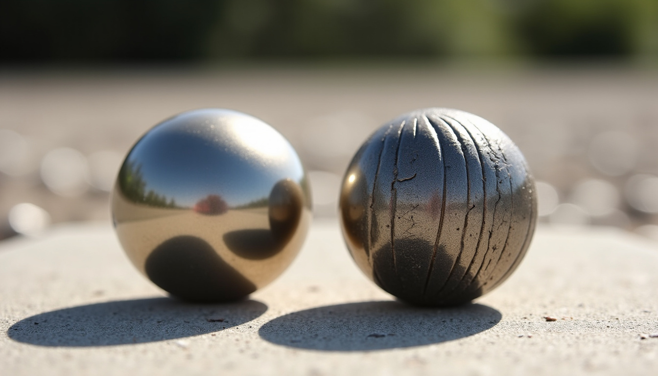 Comparaison visuelle entre une boule lisse et une boule striée pour la pétanque