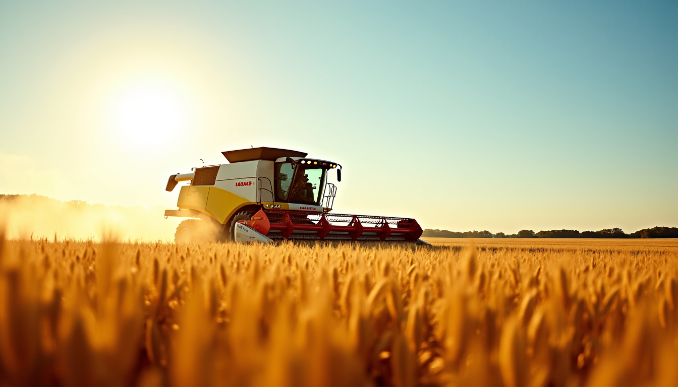 Moissonneuse-batteuse Claas Lexion 7700 en action dans un champ ensoleillé