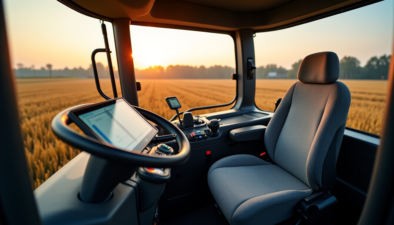 Intérieur de la cabine de la Claas Lexion 7700 avec écran tactile et commandes ergonomiques