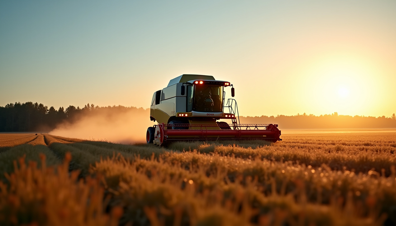 Moissonneuse-batteuse Claas Lexion 7700 en déplacement sur route avec gyrophare allumé