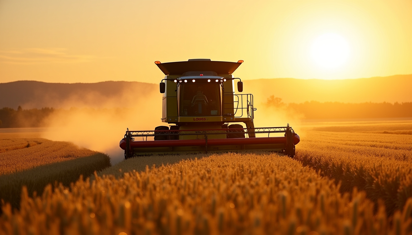 Claas Trion 530 en action dans un champ de céréales