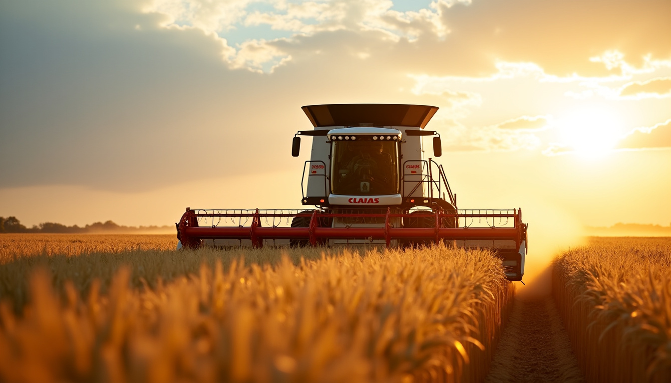 Claas Trion 530 en action dans un champ de céréales