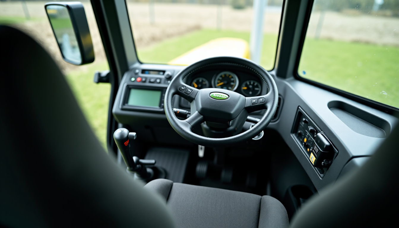 Intérieur de la cabine de la Claas Tucano 570 avec siège suspendu, écran CEBIS et colonne de direction réglable