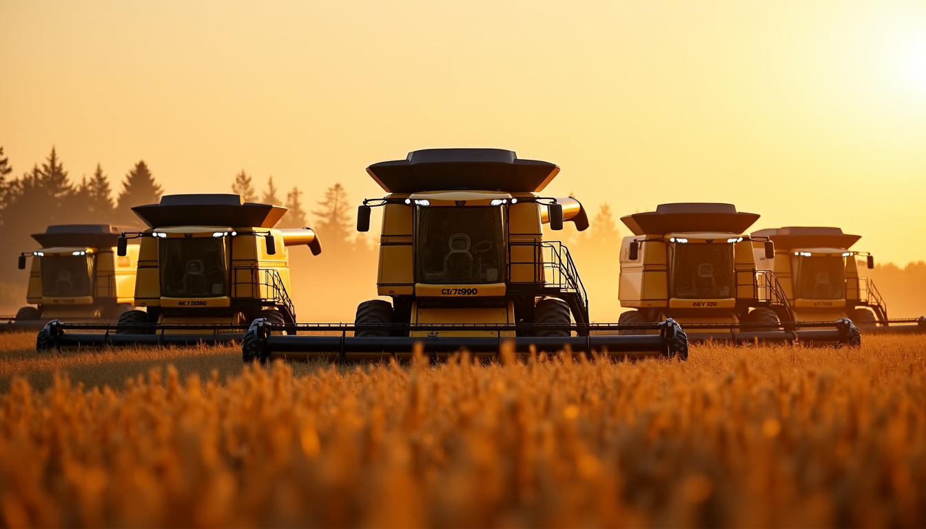 Comparaison visuelle de plusieurs moissonneuses-batteuses en ligne dont la New Holland CX 7090