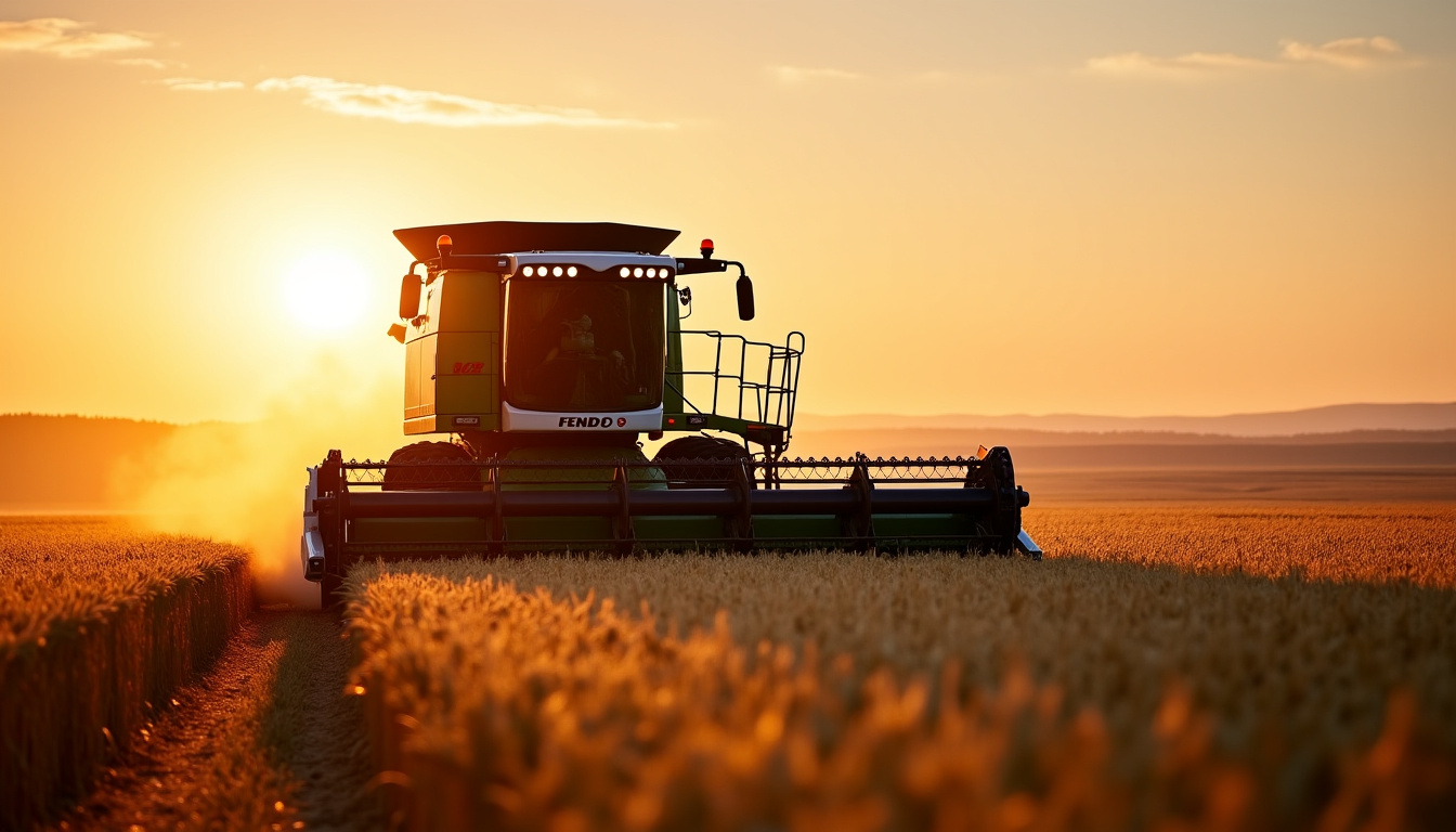 Fendt Ideal 9T équipée de sa barre de coupe Dynaflex en action dans un champ