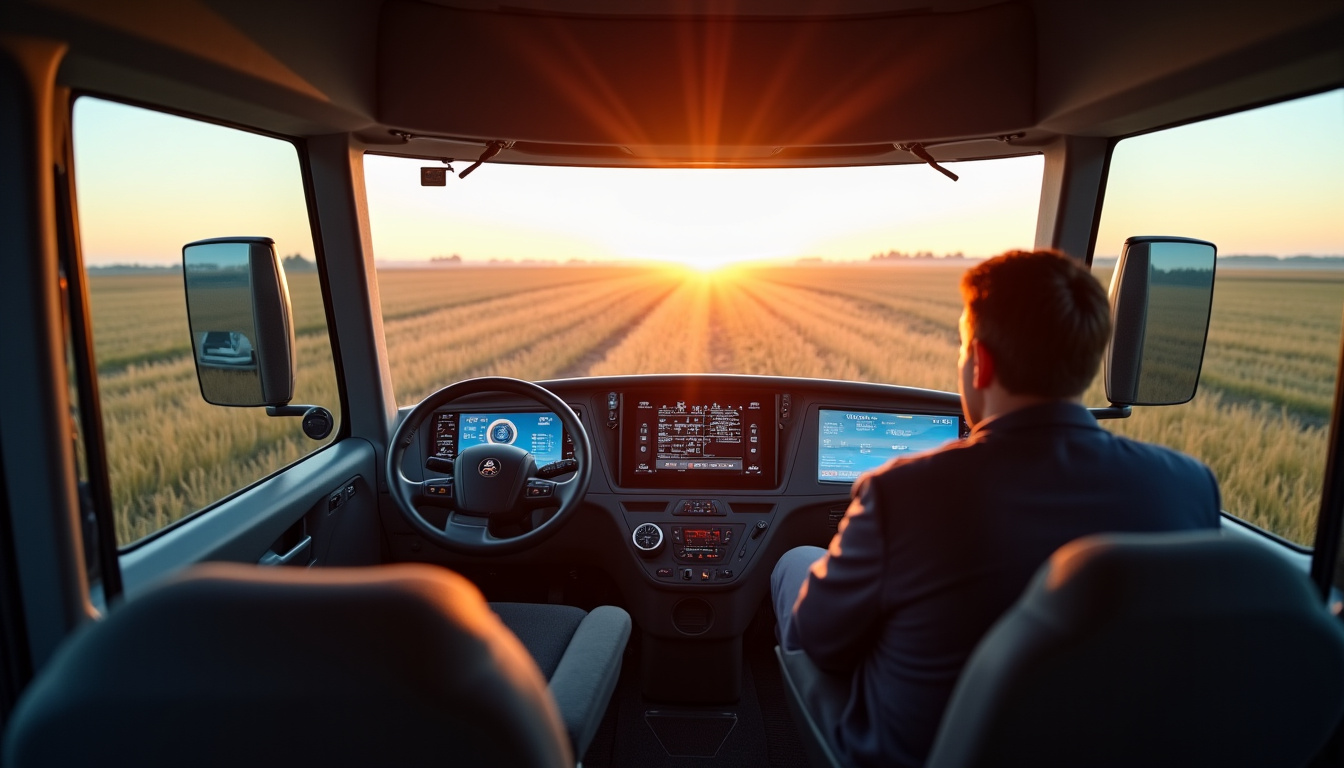 Intérieur de la cabine de la Claas Lexion 740, montrant l