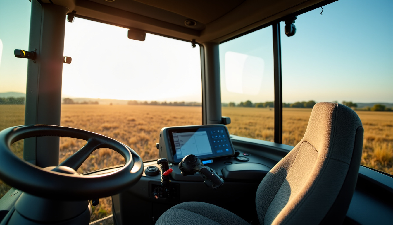 Intérieur de la cabine de la Claas Lexion 7700 avec écran tactile et commandes ergonomiques