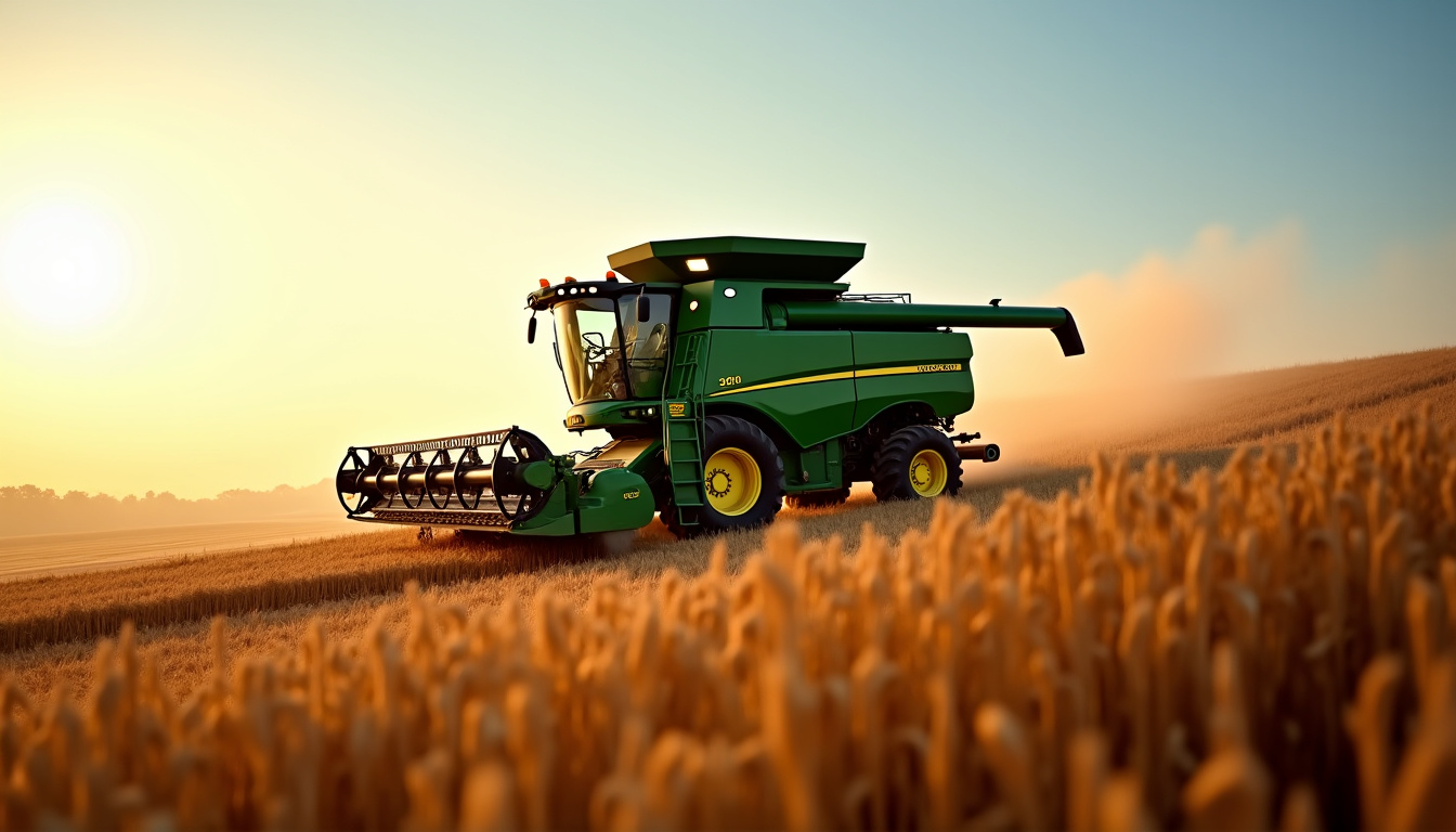 Moissonneuse S790 en action sur terrain difficile avec chenilles John Deere