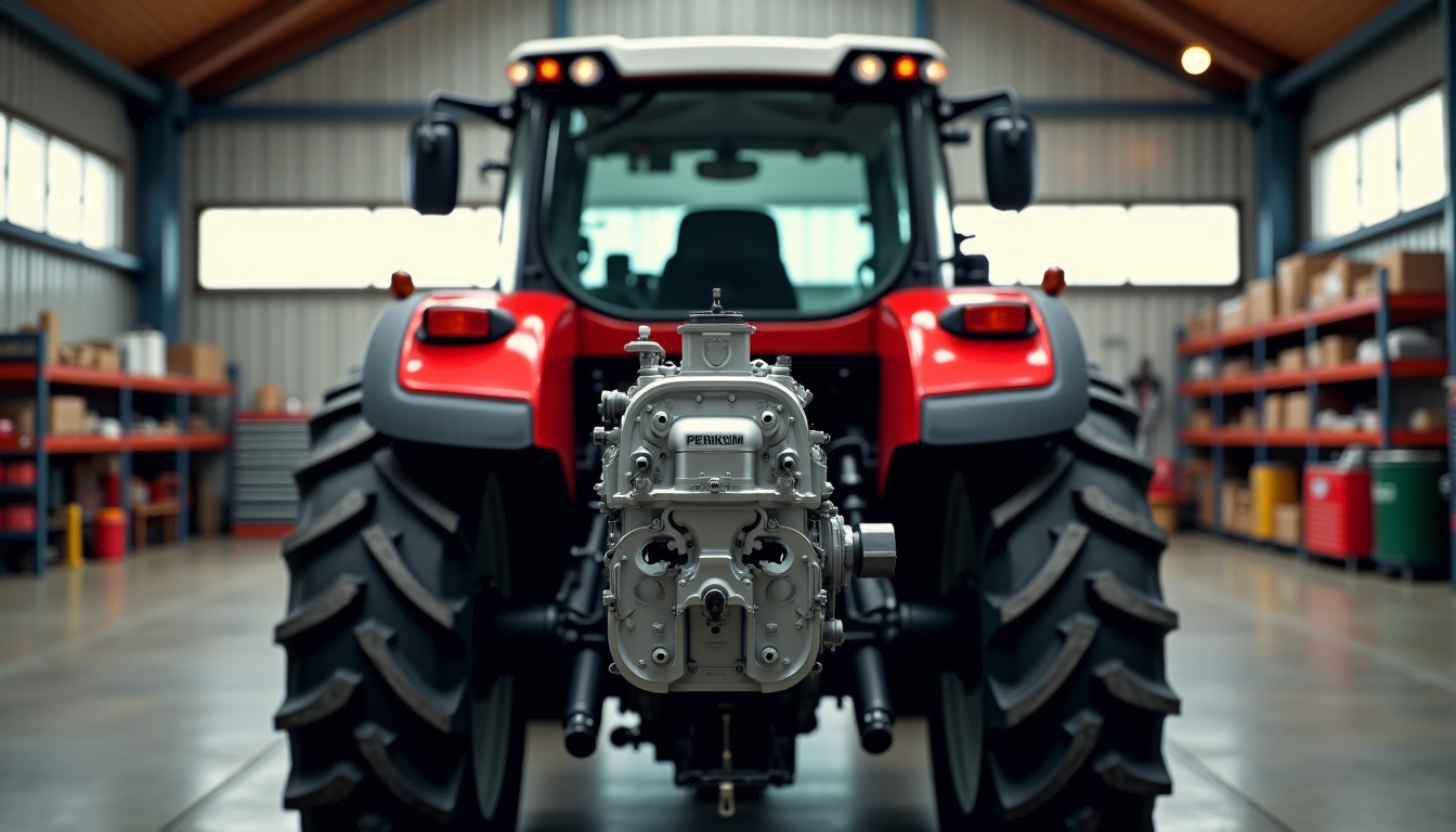 Moteur Perkins de la Massey Ferguson Delta 9380 en vue arrière dans un atelier agricole