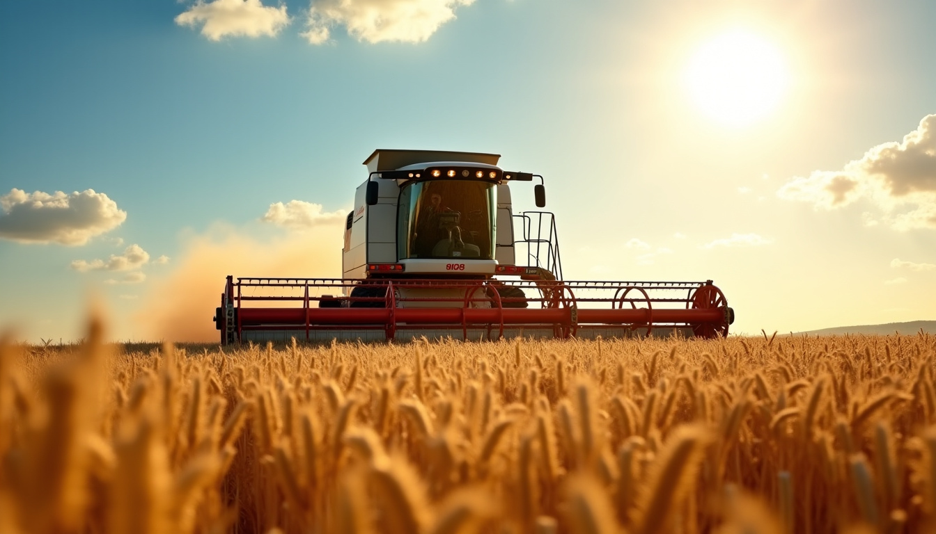 Moissonneuse-batteuse Claas Lexion 7700 en action dans un champ ensoleillé