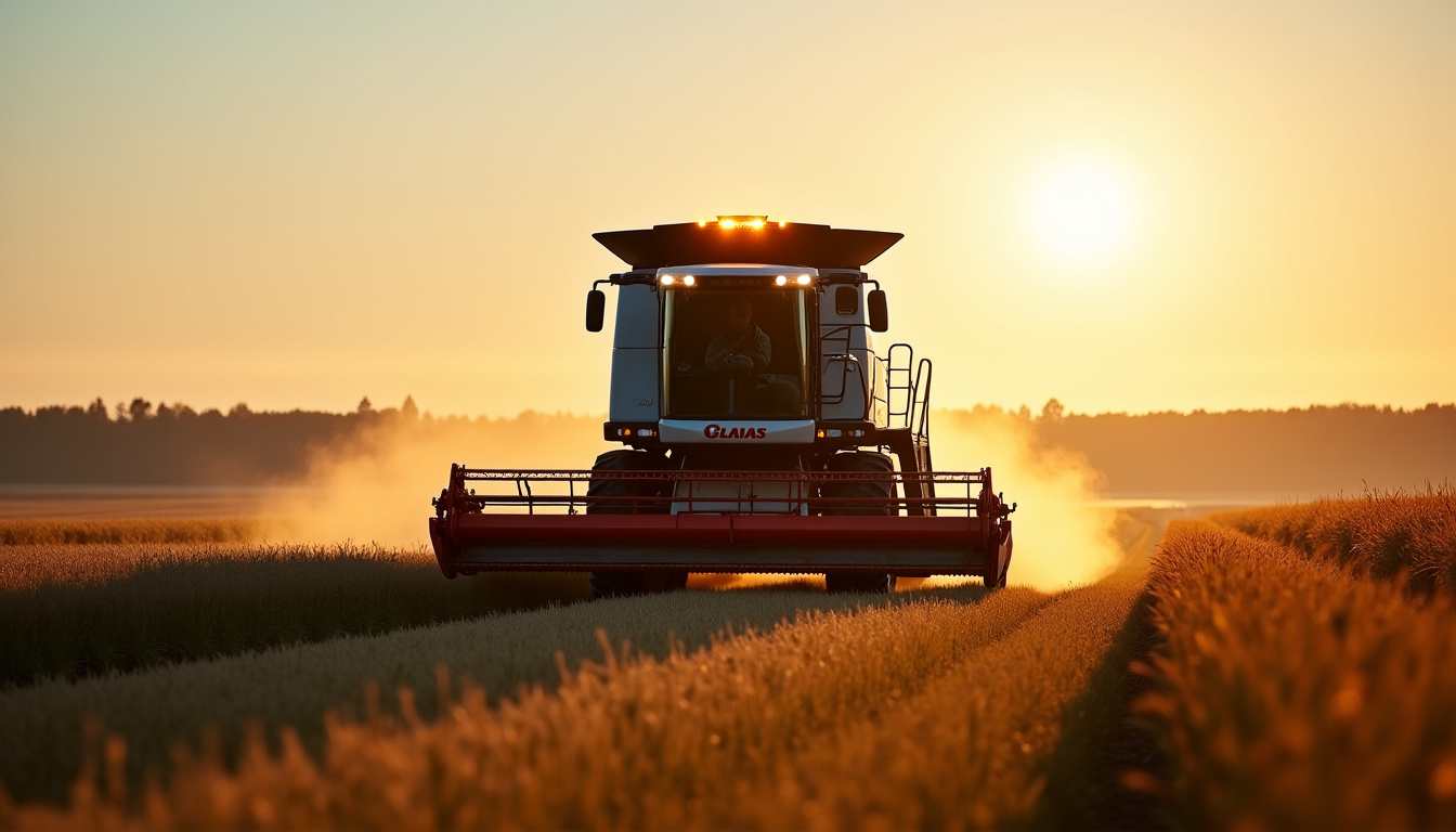 Moissonneuse-batteuse Claas Lexion 7700 en déplacement sur route avec gyrophare allumé