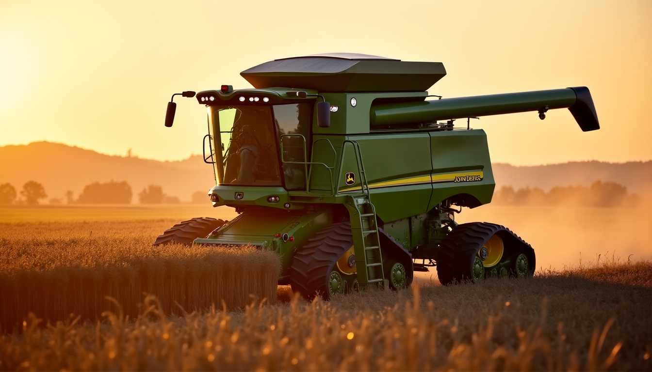 Moissonneuse S790 en action sur terrain difficile avec chenilles John Deere