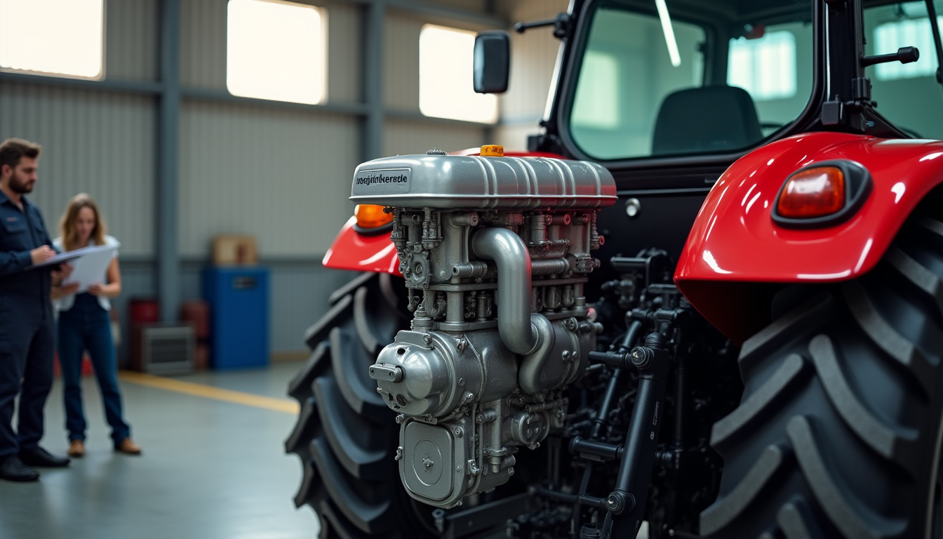 Moteur Perkins de la Massey Ferguson Delta 9380 en vue arrière dans un atelier agricole