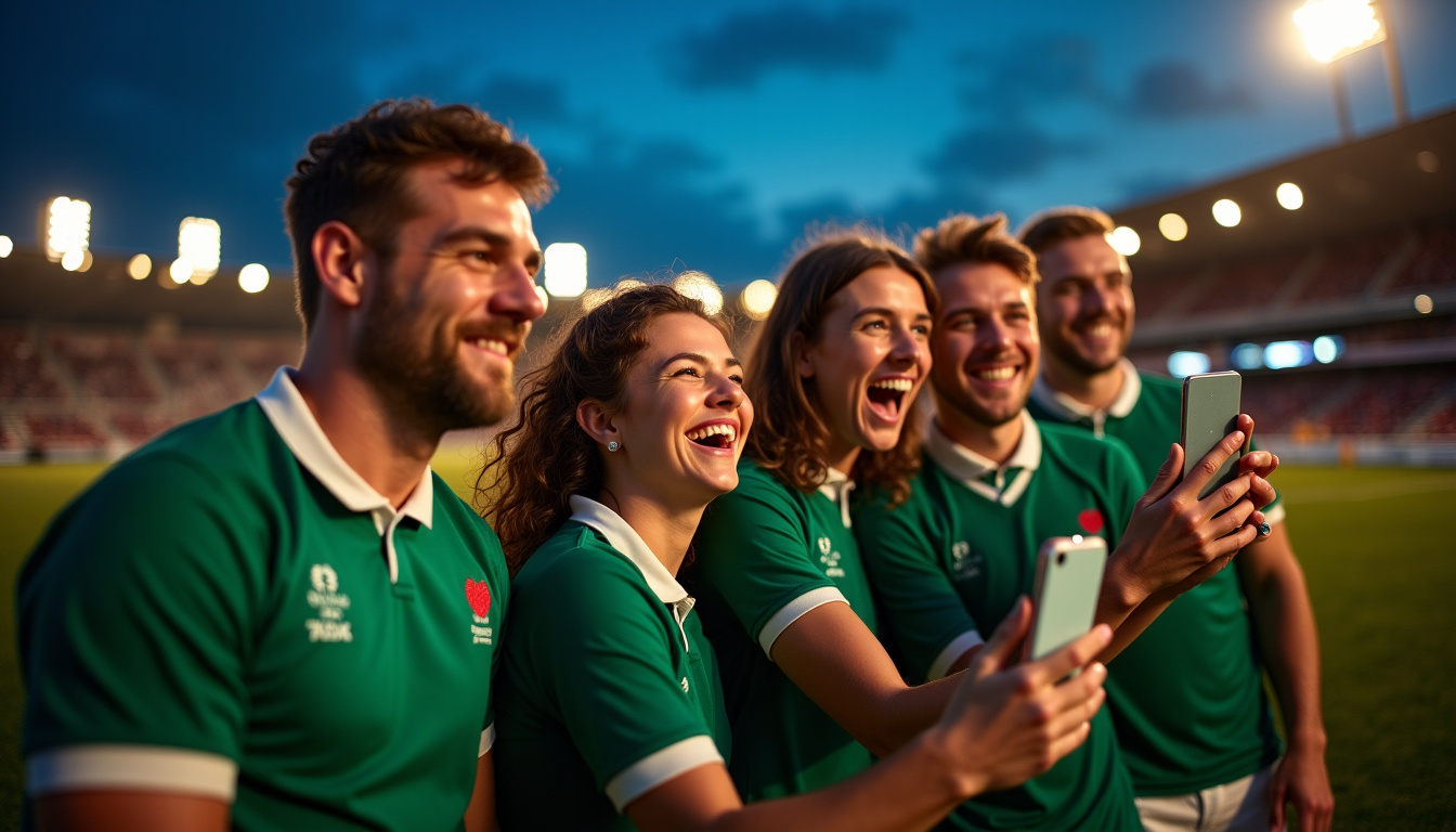 Supporters du SOPCCT Rugby partageant des photos sur les réseaux sociaux