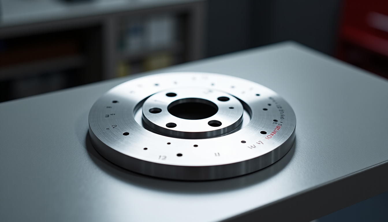 Tôle de frein neuve posée sur un établi, montrant les détails de fixation et le numéro de référence