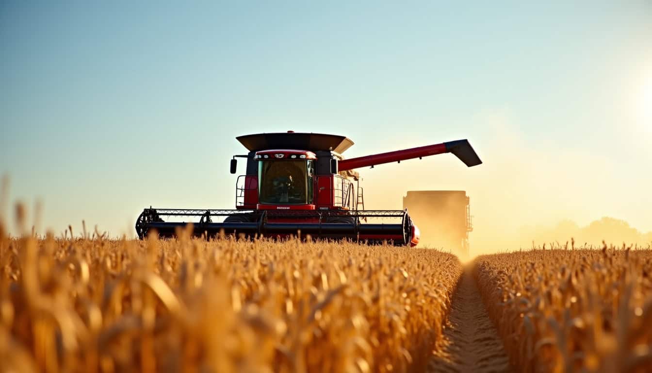 Trémie de la Massey Ferguson Delta 9380 en cours de vidange dans un champ