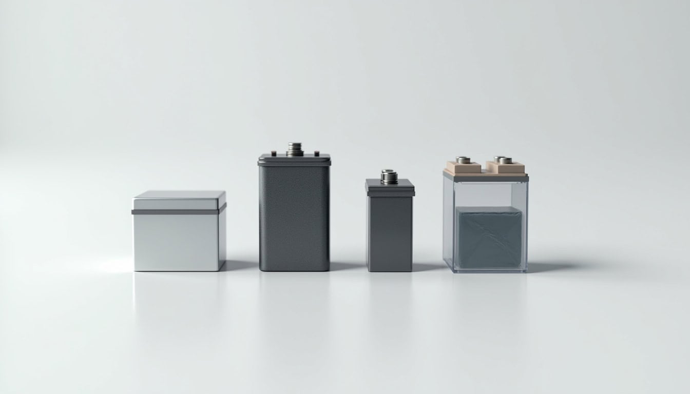 Comparaison visuelle des différents types de batteries solaires: lithium, plomb carbone, AGM et gel