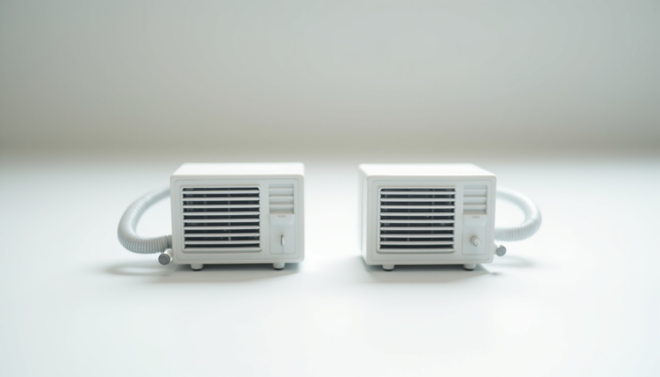 Comparaison visuelle entre un climatiseur mobile avec tuyau d