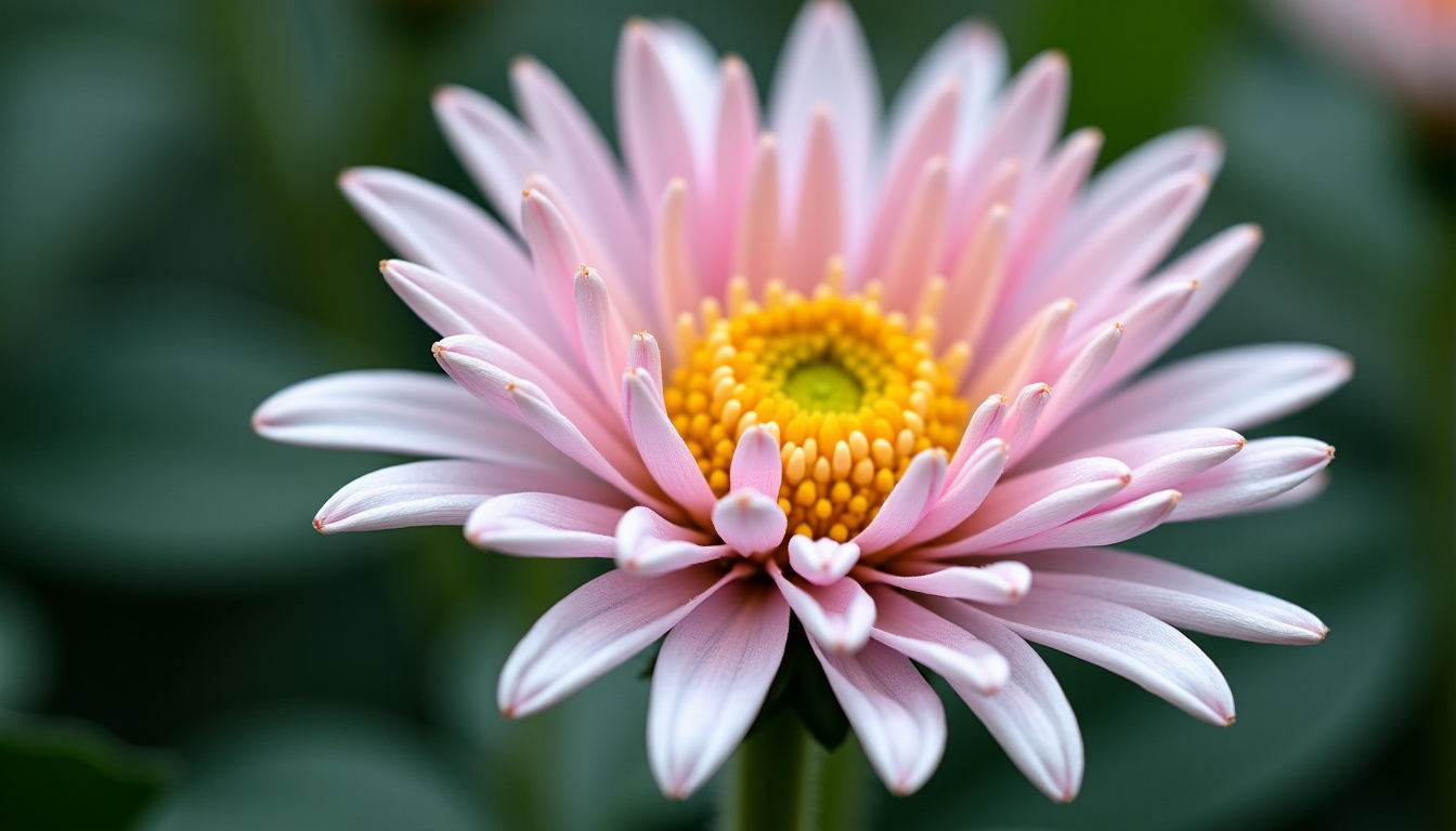Détail de la structure florale du chrysanthème montrant les ligules et les fleurs tubulaires