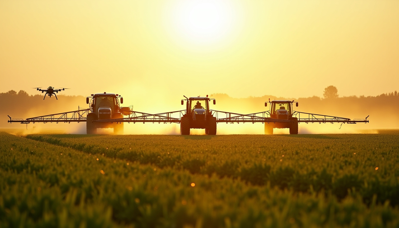 Différents types de pulvérisateurs agricoles en action dans un champ