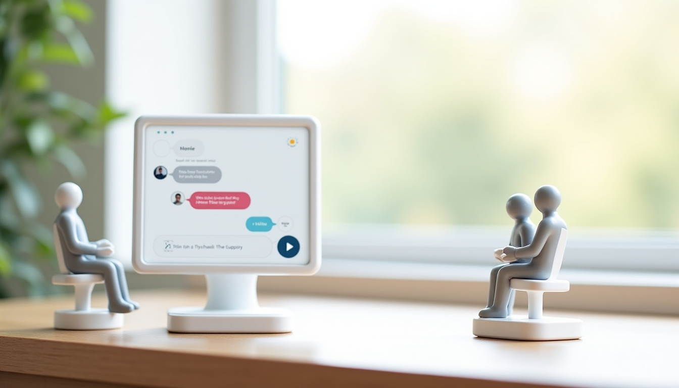 Illustration montrant un conseiller en ligne aidant un particulier employeur via un chat sécurisé sur le site urssaf.fr