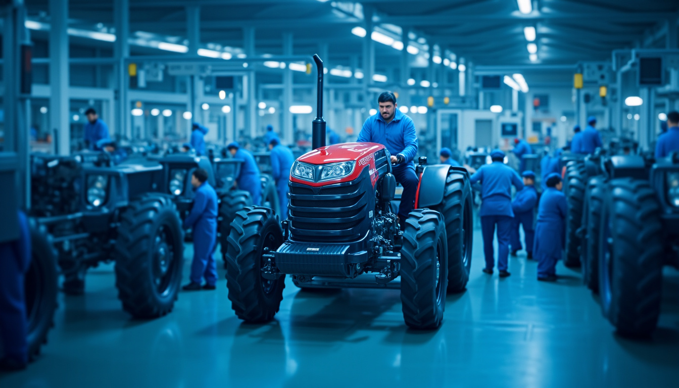 Usine Case IH à Saint-Valentin en Autriche avec des tracteurs sur la ligne de production