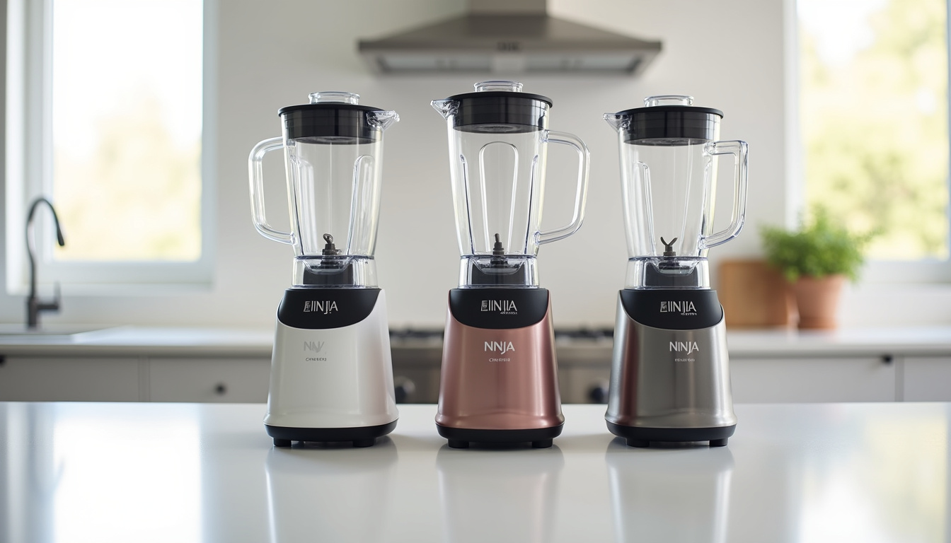 Comparaison des différents modèles Ninja Creami sur une table: NC300EU, NC302EU et Ninja Swirl