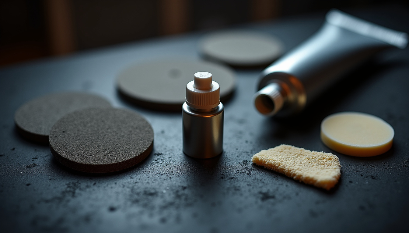 Kit de rénovation de phare complet avec abrasifs, polish et accessoires sur fond sombre