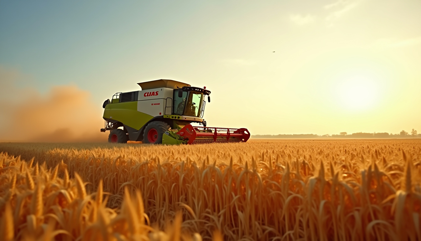 Moissonneuse Claas Lexion 5400 en pleine action dans un champ de blé