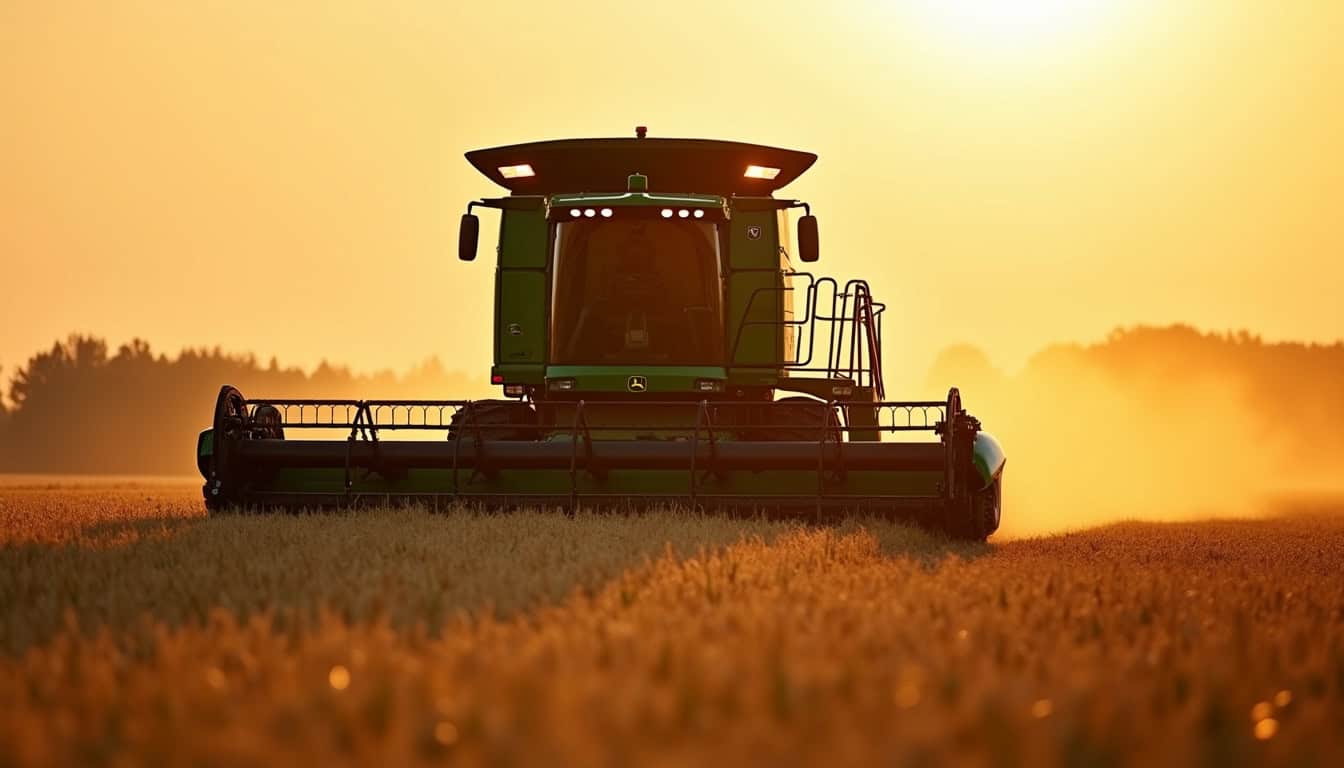 Moissonneuse John Deere 9880 STS en action avec système de coupe et rotor visible