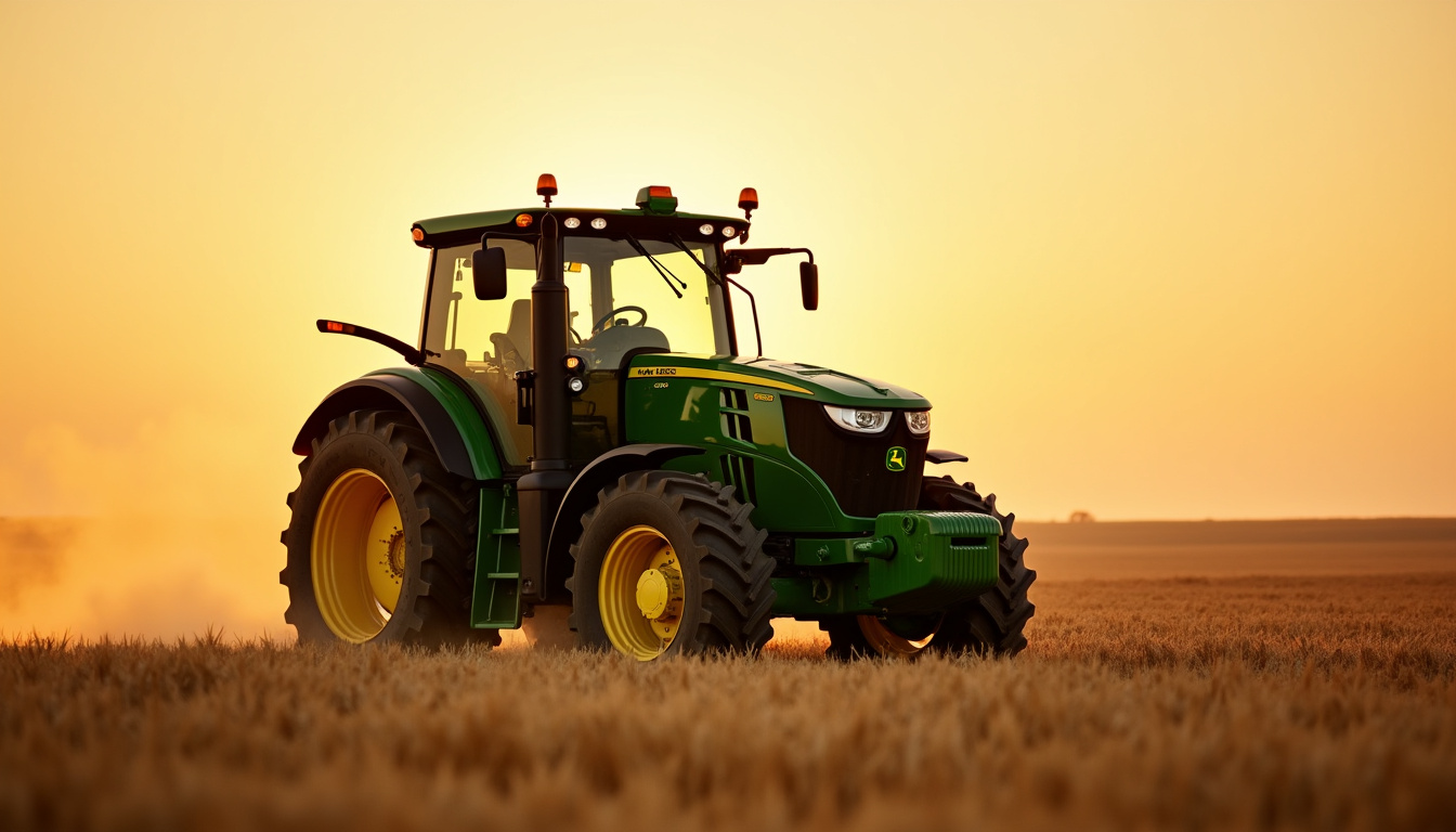 Tracteur John Deere série 8000 en activité avec cabine fermée