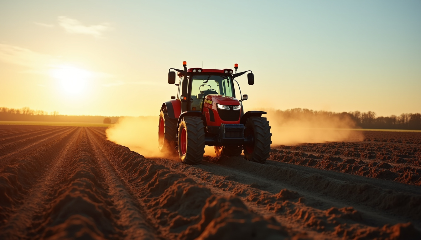 Tracteur Kubota en action dans un champ avec sol labouré
