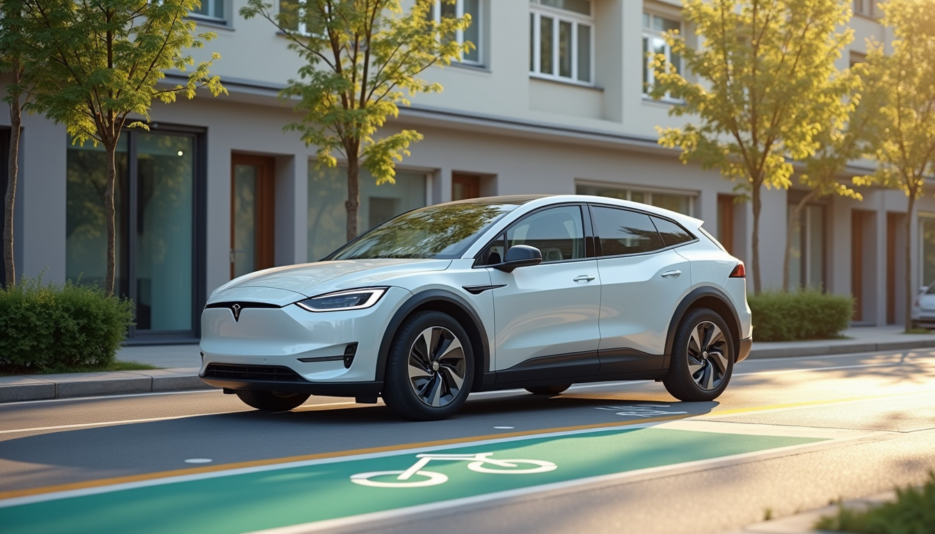 Voiture électrique en stationnement dans une zone à faibles émissions en milieu urbain