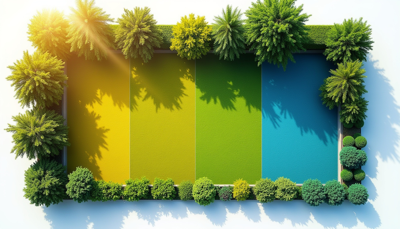 Analyse de l'exposition au soleil d'un jardin en milieu de journée, avec repérage des zones ensoleillées et ombragées