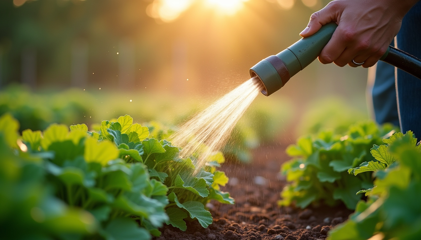 Arrosage du jardin en été tôt le matin pour éviter l'évaporation