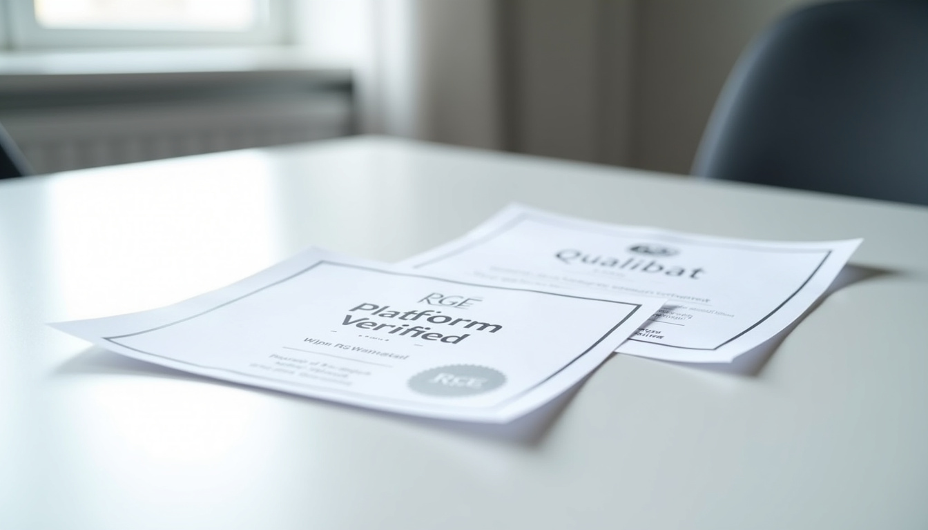 Comparaison entre un label maison de plateforme et une certification officielle RGE sur un document d'artisan