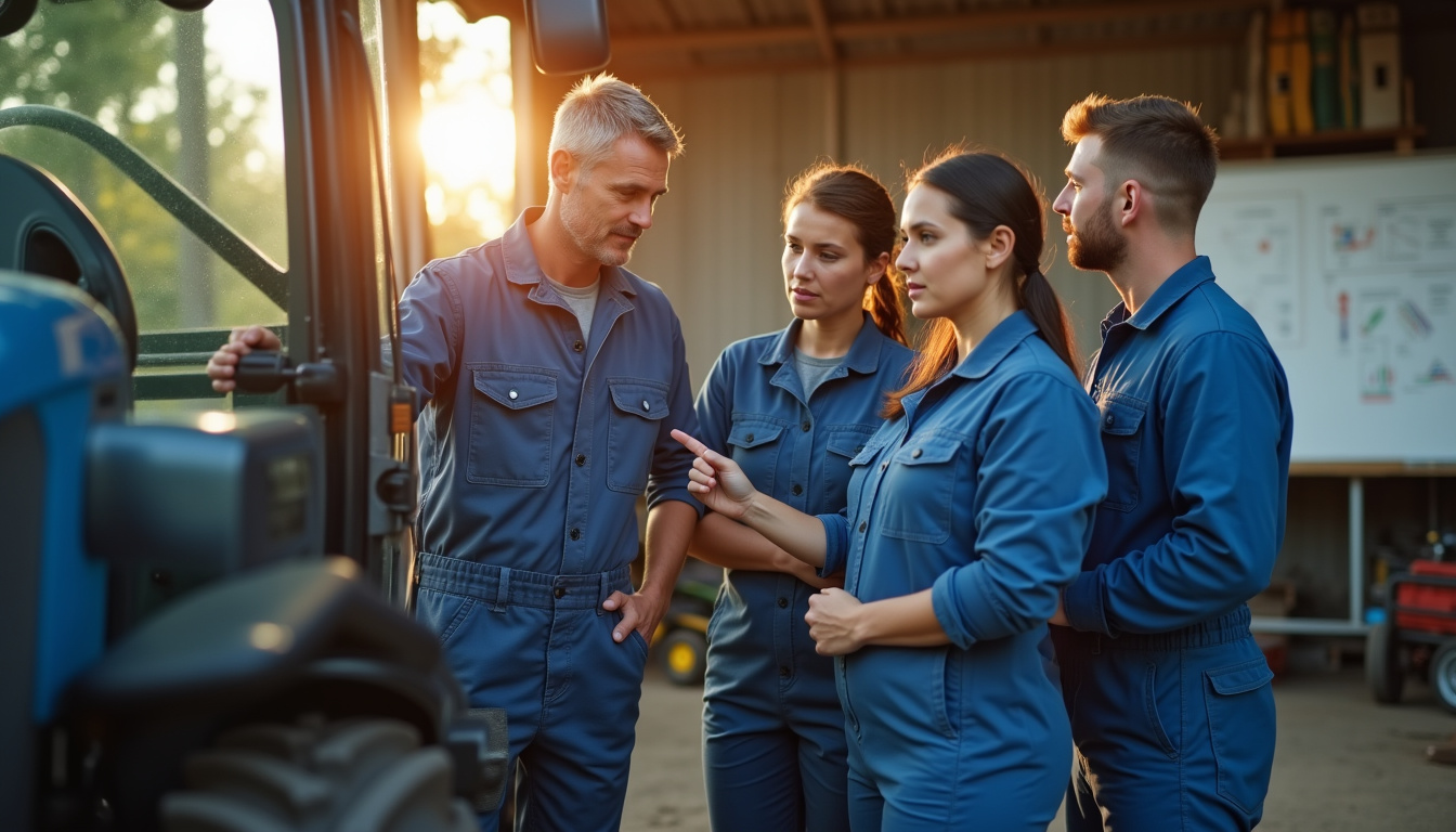 Groupe d'apprentis en formation BTSA Agroéquipement autour d'un tracteur, en train de suivre un cours pratique sur les nouvelles technologies