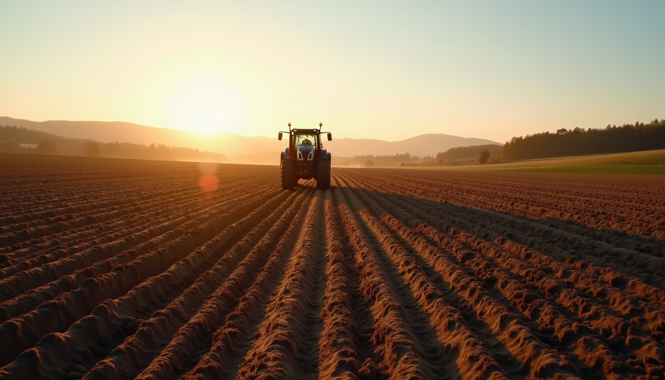Tracteur moderne équipé d'un système de guidage GPS en pleine action sur un champ, démontrant la précision du pilotage